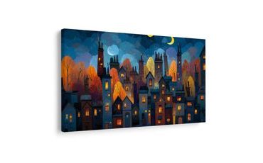 OBRAZ KOUZLO VÁNOČNÍ NOCI - BAREVNÉ DOMY - OBRAZY