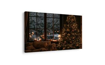 TABLEAU SUR TOILE – SAPIN DE NOËL DANS UN INTÉRIEUR CHALEUREUX - TABLEAUX DE NOËL ET D’HIVER - TABLEAUX