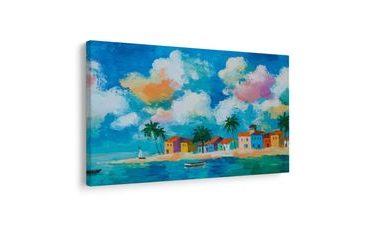 OBRAZ POBŘEŽNÍ VESNICE POD PALMAMI - BAREVNÉ DOMY - OBRAZY