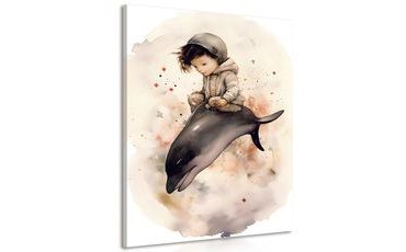 CANVAS PRINT DREAMY BOY WITH A DOLPHIN - DREAMY LITTLE ANIMALS - PICTURES