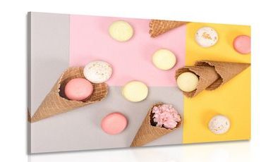 IMPRESSION SUR TOILE MACARONS DANS UN CORNET - IMPRESSIONS SUR TOILE NOURRITURE ET BOISSON - IMPRESSION SUR TOILE