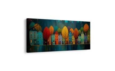 OBRAZ SVĚTLA MĚSTA V NOCI - BAREVNÉ DOMY - OBRAZY
