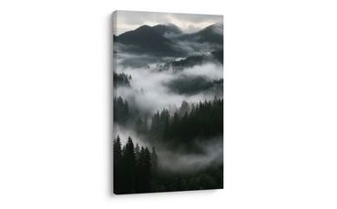 TABLEAU SUR TOILE – BRUME PAISIBLE DANS LA FORÊT DE MONTAGNE - TABLEAUX FORÊT - TABLEAUX