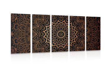 5-TEILIGES WANDBILD VINTAGE-MANDALA IM INDISCHEN STIL - BILDER MIT FENG SHUI-MOTIVEN - BILDER