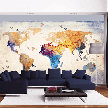 Fototapeta mapa sveta a papierové vtáctvo