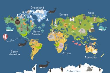 obraz na korku mapa sveta so zvieratami 