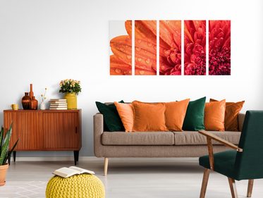 5-dielny rovný obraz oranžovo-červeného kvetu