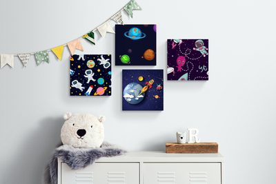 detská izba, set 4 obrazov s motívom vesmíru