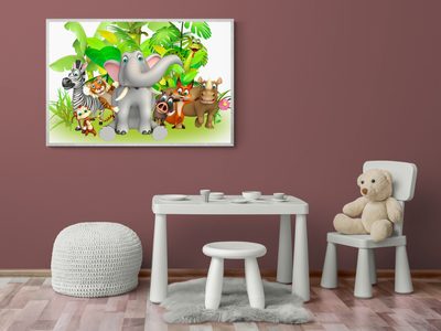 detská izba dievčenská, obraz veselé zvieratká v džungli