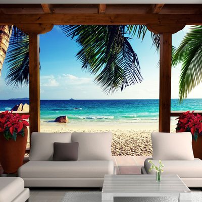obývačka - samolepiaca tapeta s motívom dovolenky na pláži pri mori