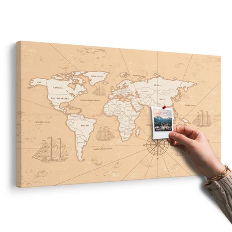 OBRAZ NA KORKU ZAJÍMAVÁ BÉŽOVÁ MAPA SVĚTA - OBRAZY NA KORKU - OBRAZY