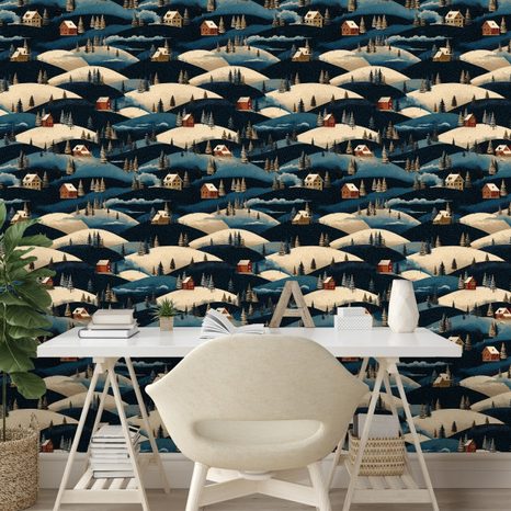 TAPETA ZIMNÍ VESNICE V HORÁCH - VZOROVANÉ TAPETY - TAPETY