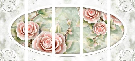 5-DÍLNÝ OBRAZ KAMENNÉ RŮŽE - VINTAGE A RETRO OBRAZY - OBRAZY