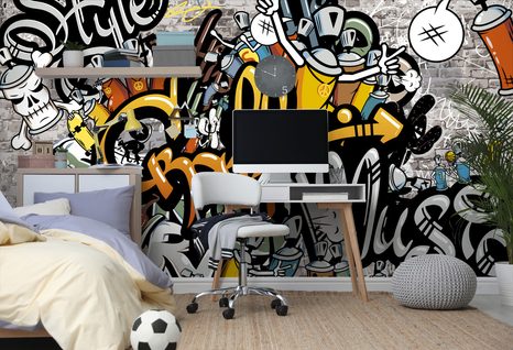 TAPETA GRAFFITI NA CIHLOVÉ ZDI - STREET ART TAPETY - TAPETY