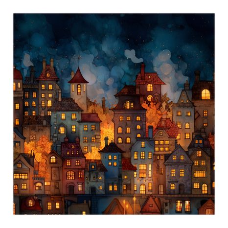 WANDBILD FESTLICHE RUHE IN DER NACHT - BUNTE HÄUSER - BILDER