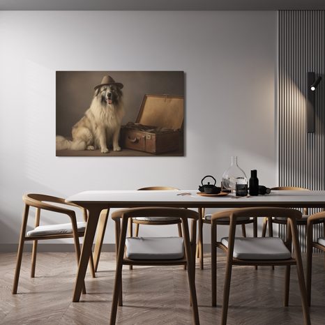 OBRAZ PES S KLOBOUKEM A KUFREM - OBRAZY PSI - OBRAZY
