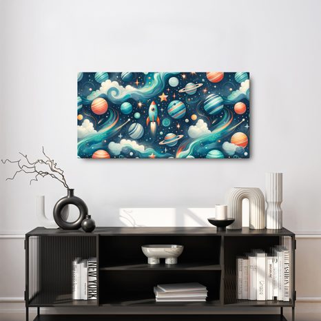 WANDBILD RAKETE UND PLANETEN IM WELTRAUM - KINDERBILDER WELTRAUM - BILDER