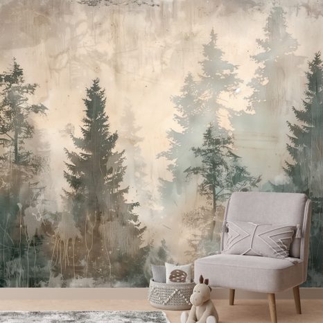 TAPET AUTOADEZIV CEAȚĂ DE PĂDURE ÎN TONURI PASTELATE - TAPET PĂDURE - TAPETURI
