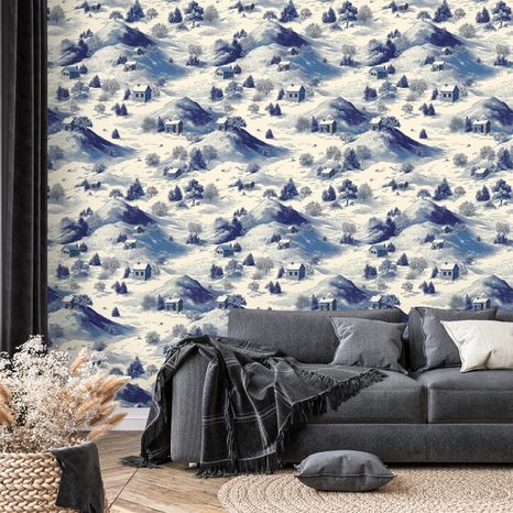 TAPETA ZIMNÍ KRAJINA S MODRÝMI HORAMI - VZOROVANÉ TAPETY - TAPETY