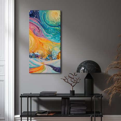 OBRAZ VÁNOČNÍ SVÍTÁNÍ NAD VESNICÍ - VÁNOČNÍ A ZIMNÍ OBRAZY - OBRAZY