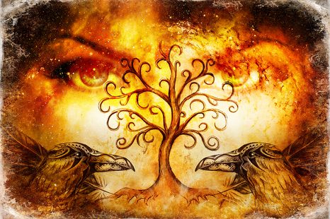 TAPETE BAUM DES LEBENS MIT RABEN - TAPETEN MIT FENG SHUI-MOTIVEN - TAPETEN