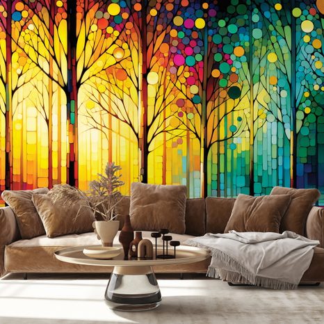 SAMOLEPÍCÍ TAPETA BAREVNÁ LESNÍ MOZAIKA - TAPETY LES - TAPETY