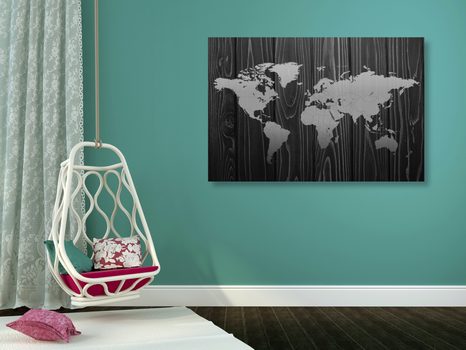 TABLOU HARTA PE LEMN ÎN DESIGN ALB-NEGRU - TABLOURI CU HĂRȚI - TABLOURI