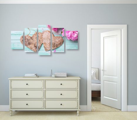 5-TEILIGES WANDBILD PFINGSTROSEN UND BIRKENHERZEN - STILLLEBEN-BILDER - BILDER