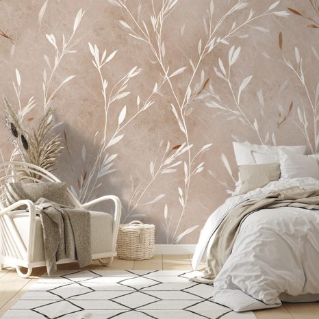 ZELFKLEVEND FOTOBEHANG FIJNE BEIGE TAKJES - FOTOBEHANG BLADEREN - FOTOBEHANG