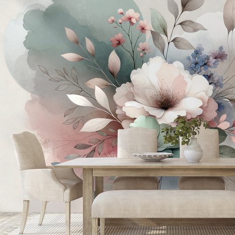TAPETA PASTELOVÉ AKVARELOVÉ KVĚTY - TAPETY KVĚTINY - TAPETY