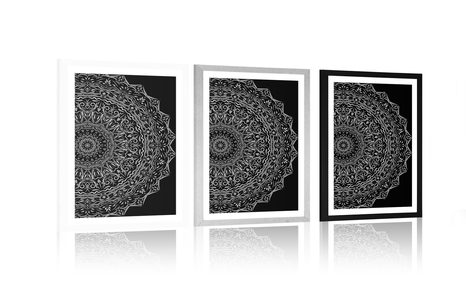 POSTER WITH MOUNT MANDALA IN VINTAGE STYLE IN BLACK AND WHITE - BLACK AND WHITE - POSTERS