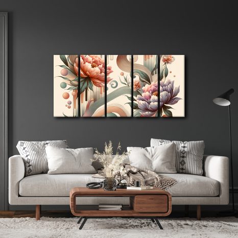 5-DÍLNÝ OBRAZ UMĚLECKÉ KŘIVKY A KVĚTY - PICTURES FLOWERS - PICTURES