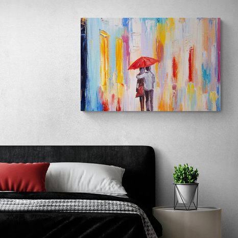 TABLEAU SUR TOILE – PROMENADE SOUS LA PLUIE - TABLEAUX D'AMOUR - TABLEAUX
