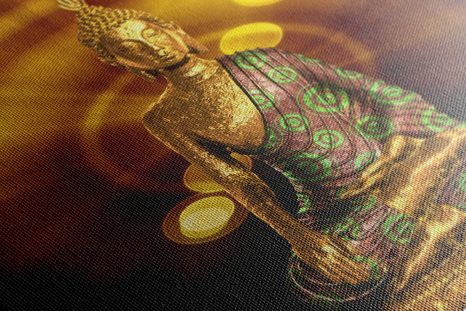 WANDBILD BUDDHA-STATUE MIT ABSTRAKTEM HINTERGRUND - BILDER MIT FENG SHUI-MOTIVEN - BILDER