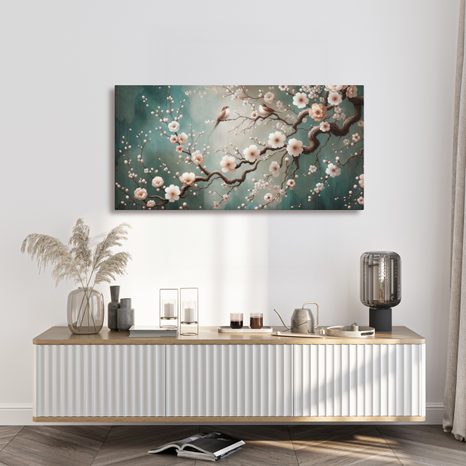 WANDBILD FRÜHLINGSZWEIG MIT VÖGELN - BILDER BLUMEN - BILDER