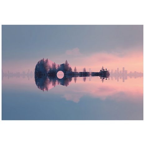 TAPETE GITARRE IM ROSA DÄMMERLICHT - MUSIK FOTOTAPETEN - TAPETEN