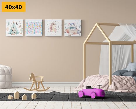 SET OBRAZOV PRE DETI V PASTELOVÝCH FARBÁCH - ZOSTAVY OBRAZOV - OBRAZY