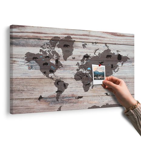 OBRAZ NA KORKU MAPA NA DŘEVĚNÉM PODKLADU - OBRAZY NA KORKU - OBRAZY
