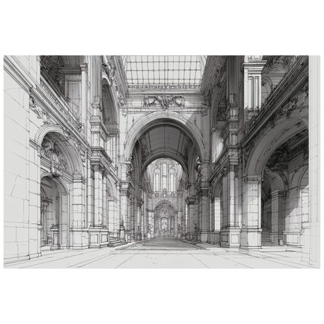 TAPETA HISTORYCZNA ARCHITEKTURA W CZARNO-BIAŁYM RYSUNKU - TAPETA CZARNOBIAŁA - TAPETY