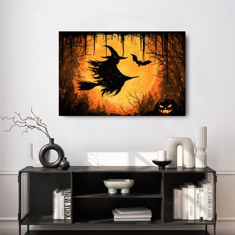 WANDBILD HEXE IM FLUG BEI MONDSCHEIN - HALLOWEEN- UND HORROR-BILDER - BILDER