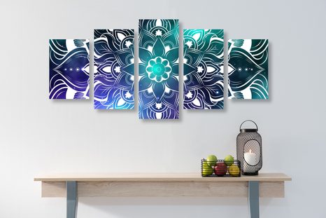 TABLOU 5-PIESE MANDALA MODERNĂ CU UN MODEL ORIENTAL - TABLOURI FENG SHUI - TABLOURI