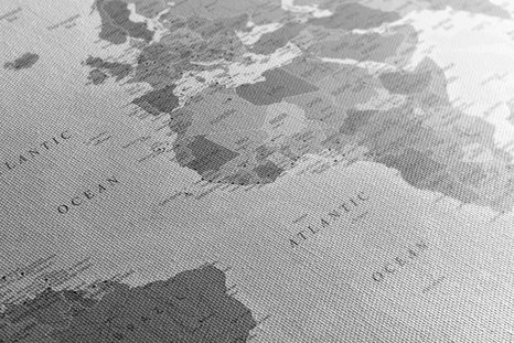 OBRAZ NA KORKU PODROBNÁ MAPA SVĚTA V ČERNOBÍLÉM PROVEDENÍ - OBRAZY NA KORKU - OBRAZY