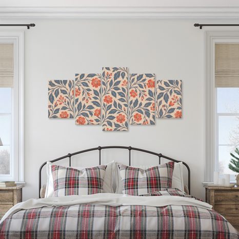 TABLEAU EN 5 PARTIES – MOTIF FLORAL AUX FEUILLES - TABLEAUX DE FLEURS - TABLEAUX