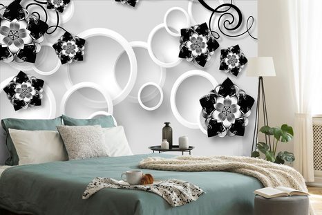 SAMOLEPÍCÍ TAPETA ABSTRAKTNÍ ŠPERKY V ČERNOBÍLÉM - SAMOLEPÍCÍ TAPETY - TAPETY