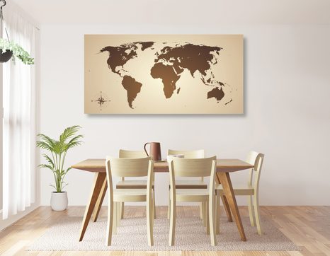 WANDBILD WELTKARTE IN BRAUNTÖNEN - WELTKARTEN ALS BILDER - BILDER