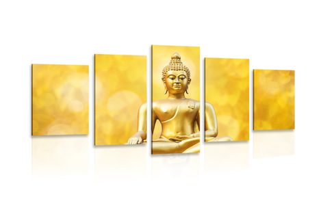 QUADRO IN 5 PARTI STATUA DORATA DEL BUDDHA - QUADRI FENG SHUI - QUADRI