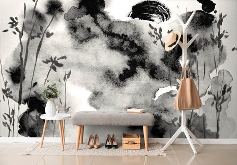 CARTA DA PARATI – PITTURA GIAPPONESE DEL CIELO IN BIANCO E NERO - CARTA DA PARATI BIANCO E NERO - CARTA DA PARATI