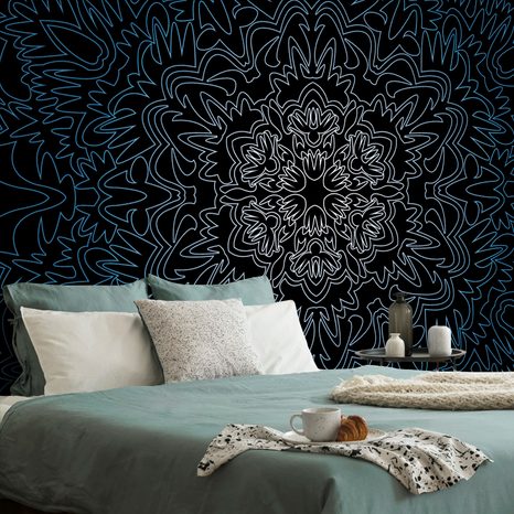 PAPIER PEINT ORNEMENTAL MANDALA SUR FOND NOIR - FOND D'ÉCRAN FENG SHUI - PAPIER PEINT