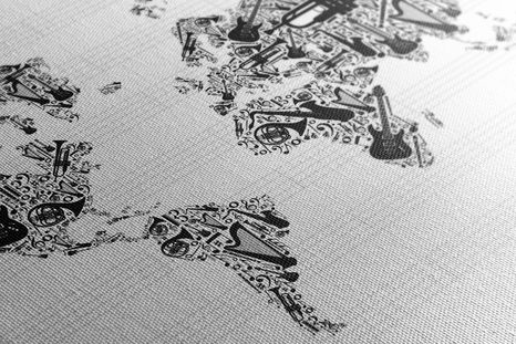 OBRAZ HUDEBNÍ MAPA SVĚTA V INVERZNÍ PODOBĚ - OBRAZY MAPY - OBRAZY