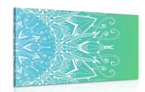 PICTURE WHITE MANDALA ON A BLUE-GREEN BACKGROUND